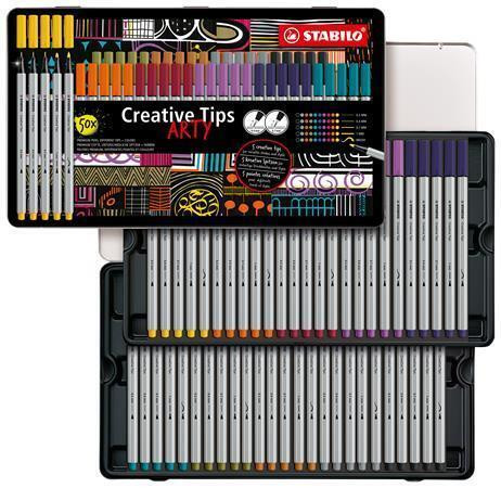 Linery "Creative Tips ARTY", sada, 10 barev, 5 šířek stopy, plechová krabička, STABILO 89/50-6-20