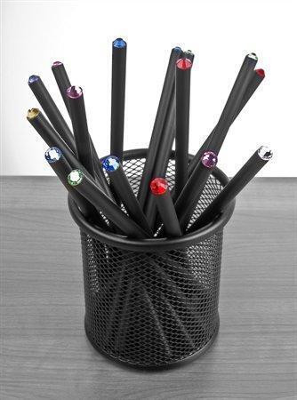 Tužka zdobená safírově modrým krystalem SWAROVSKI, černá, 17 cm, ART CRYSTELLA 1805XCE011