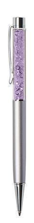 Kuličkové pero SWAROVSKI® Crystals, stříbrná, fialové krystaly v horní části pera, 14 cm, ART CRYSTE