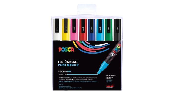 Akrylový popisovač "Posca PC-3M", 8 různých barev, sada, 0,9-1,3 mm, UNI 2UPC3M8DB