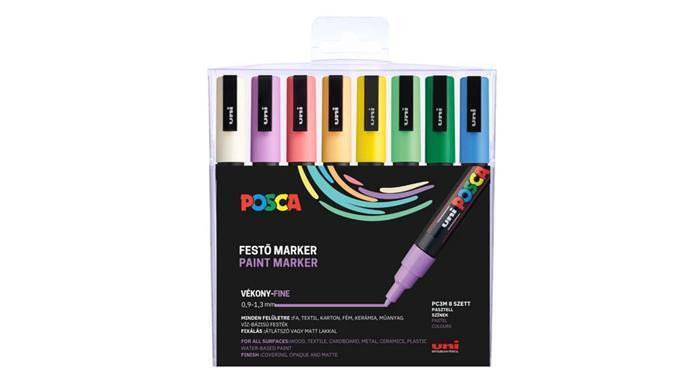 Akrylový popisovač "Posca PC-3M", 8 pastelových barev, sada, 0,9-1,3 mm, UNI 2UPC3MPASZTELL