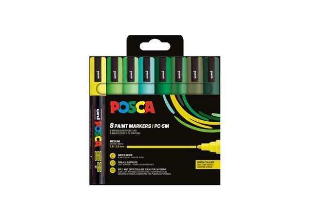 Akrylový popisovač "Posca PC-5M", 8 různých zelených barev, sada, 1,8-2,5 mm, UNI 302422441
