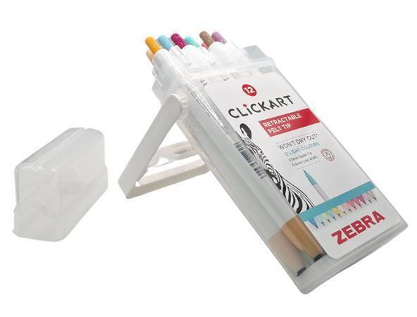 Fixy "Clickkart", 12 barev, 0,6 mm, stiskací mechanismus, ZEBRA 2718