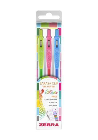 Gelové pero "Sarasa Clip Lollipop", 3 různé barvy, 0,33 mm, stiskací mechanismus, ZEBRA 99431