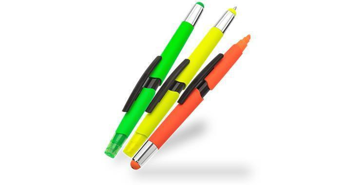 Multifunkční pero "3-v-1", neonová barva, kuličkové pero / zvýrazňovač / dotykové pero, 4 ks, WEDO 2