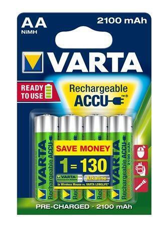Nabíjecí baterie, AA (tužková), 4x2100 mAh, přednabité, VARTA "Longlife Accu"
