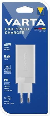 Síťová nabíječka "High Speed", 1x USB, 2x USB-C, 65W, VARTA 57956101401
