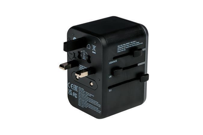 Cestovní adaptér "UTA-04", univerzální, USB-A (QC 3.0) / USB-C (PD61W) 2x USB, VERBATIM 49546