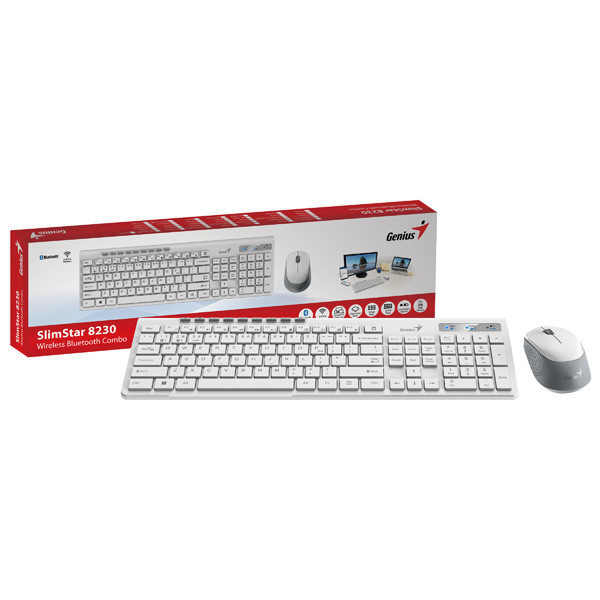 Genius SlimStar 8230 sada klávesnice bezdrátová CZ/SK, bílá s bezdrátovou optickou myší, 1x AA, 1x AA, klasická, Dual-Mode typ ne