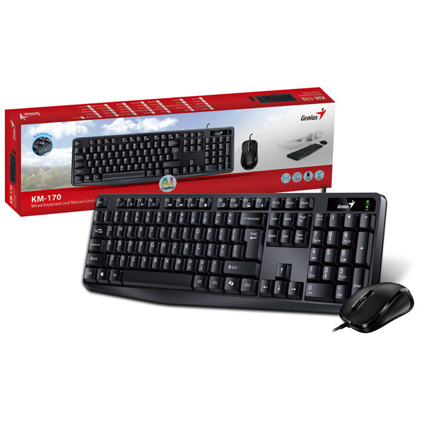 Genius KM-170 COPILOT sada klávesnice drátová (USB) CZ/SK, černá s optickou myší