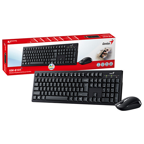 Genius KM-8101 COPILOT sada klávesnice bezdrátová CZ/SK, černá s bezdrátovou optickou myší, 1x AAA, 1x AA, multimediální, nízkopro