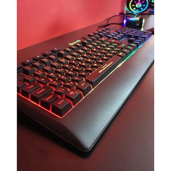 Marvo CM305 RGB sada klávesnice drátová (USB) US, černá s herní myší a sluchátky, herní, membránová typ RGB podsvícená