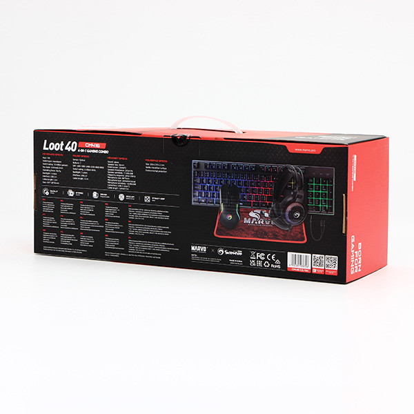 Marvo LOOT 40 sada klávesnice drátová (USB) CZ/SK, černá s herní myší, podložkou a sluchátky, podsvícená