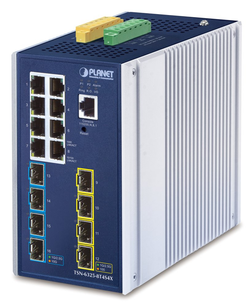 Planet TSN-6325-8T4S4X průmyslový TSN L3 switch, 8x1Gb, 4x2.5Gb SFP, 4x10Gb SFP+