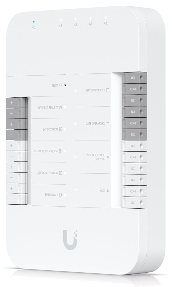 Ubiquiti UniFi Access Gate Hub - Hub pro 1 bránu a dveře, 4x PoE Out, 2x výstup Dry, 1x výstup 12V, 1x AUX, 1x PoE++ In
