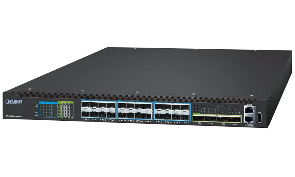 Planet XGS-6350-16X8Y4C L3 switch, 16x10G SFP+, 8x25G SFP28, 4x100G QSFP28, QoS, 2x power-in