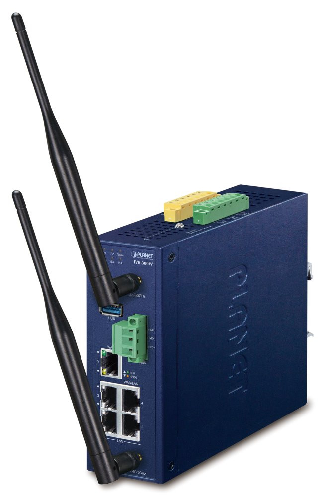 Planet IVR-300W průmyslový router, firewall, VPN, DoS, 2x WAN, 3x LAN, SD-WAN, Wi-Fi, fanless, IP30, -40až+75°C, 9-54VDC