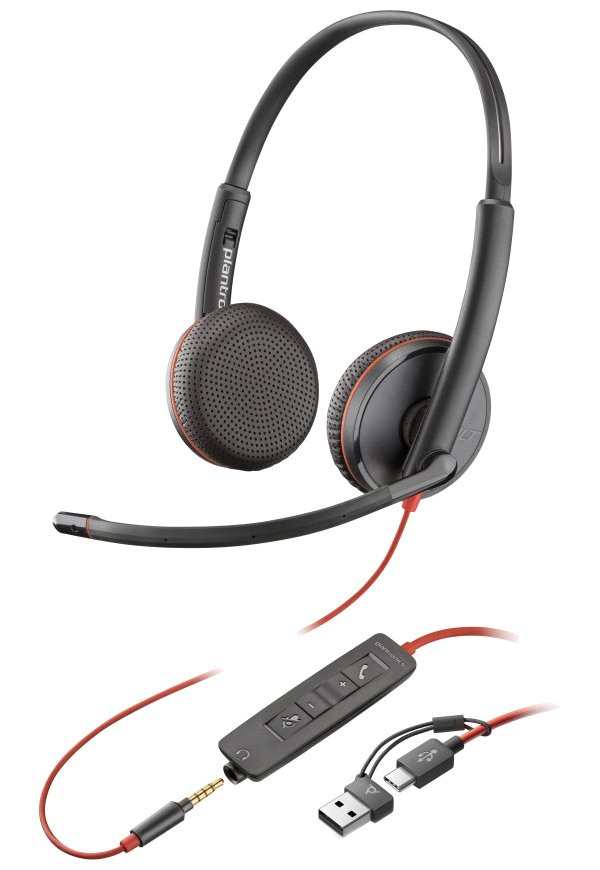 Poly Blackwire 3225 Stereo USB-C Headset +3.5mm Plug +USB-C/A Adapter (Bulk)