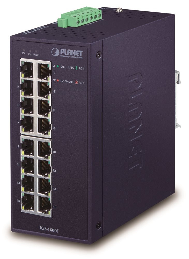 Planet IGS-1600T Průmyslový Switch 16x1Gb, dual 12-48VDC/24VAC, -40~+75°C, fanless
