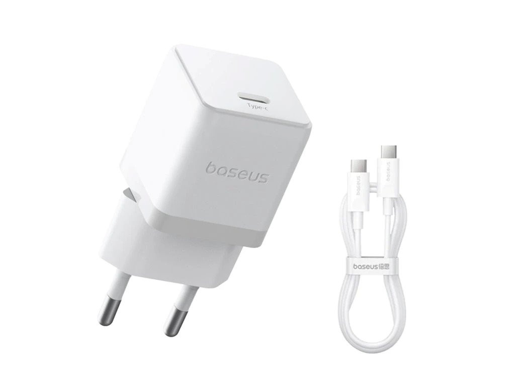 Baseus Palm Fast Nabíječka USB-C 20W + Datový Kabel USB-C/USB-C 1m White