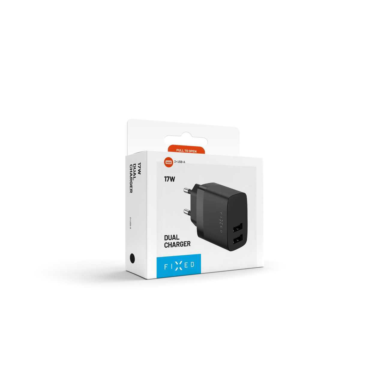 Síťová nabíječka FIXED s 2xUSB výstupem, 17W Smart Rapid Charge, černá