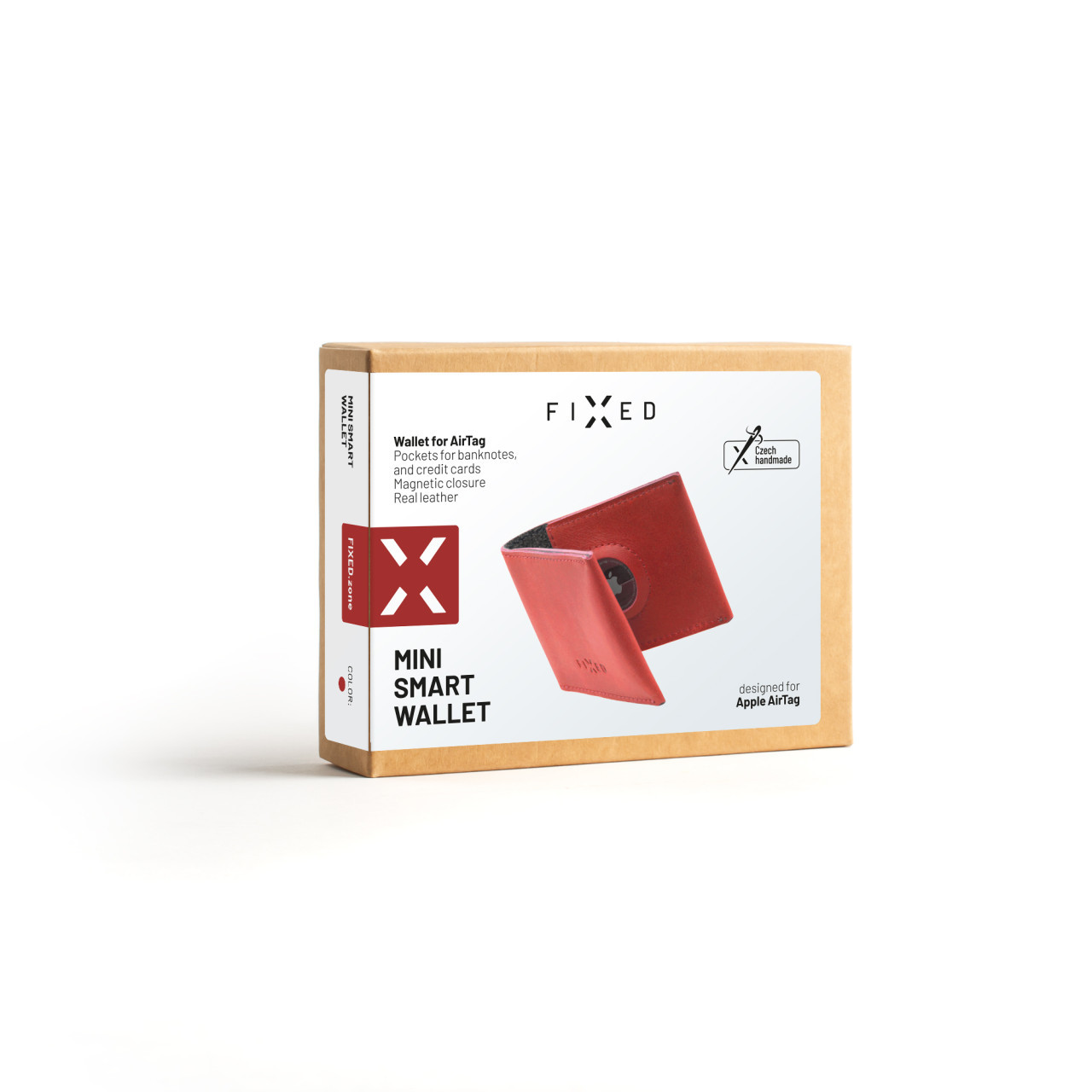 Kožená peněženka FIXED Wallet for AirTag z pravé hovězí kůže, červená