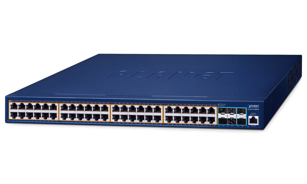 Planet GS-6311-48P6X L3 switch, 48x1Gb, 6x10Gb SFP+, 48x PoE 802.3at 600W, QoS