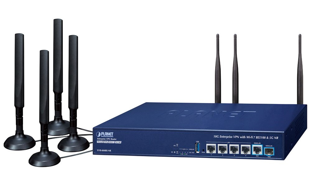 Planet XVR-800BE-NR 5G Dual 10G Enterprise VPN Router/Firewall/AP kontroler, 10 GbE, Wi-Fi 7, SFP+, 4x GbE, NIS2+NDAA