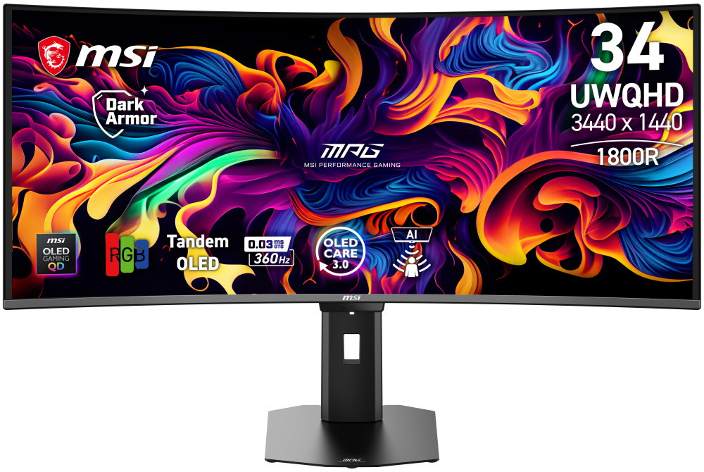 MSI MPG 341CQR OLED X36/ 34"/ 3440x1440/ OLED/ 0,03ms/ 360Hz/ 300cd/m2/ 1,5M:1/ HDMI/ DP/ USB/ VESA/ černý