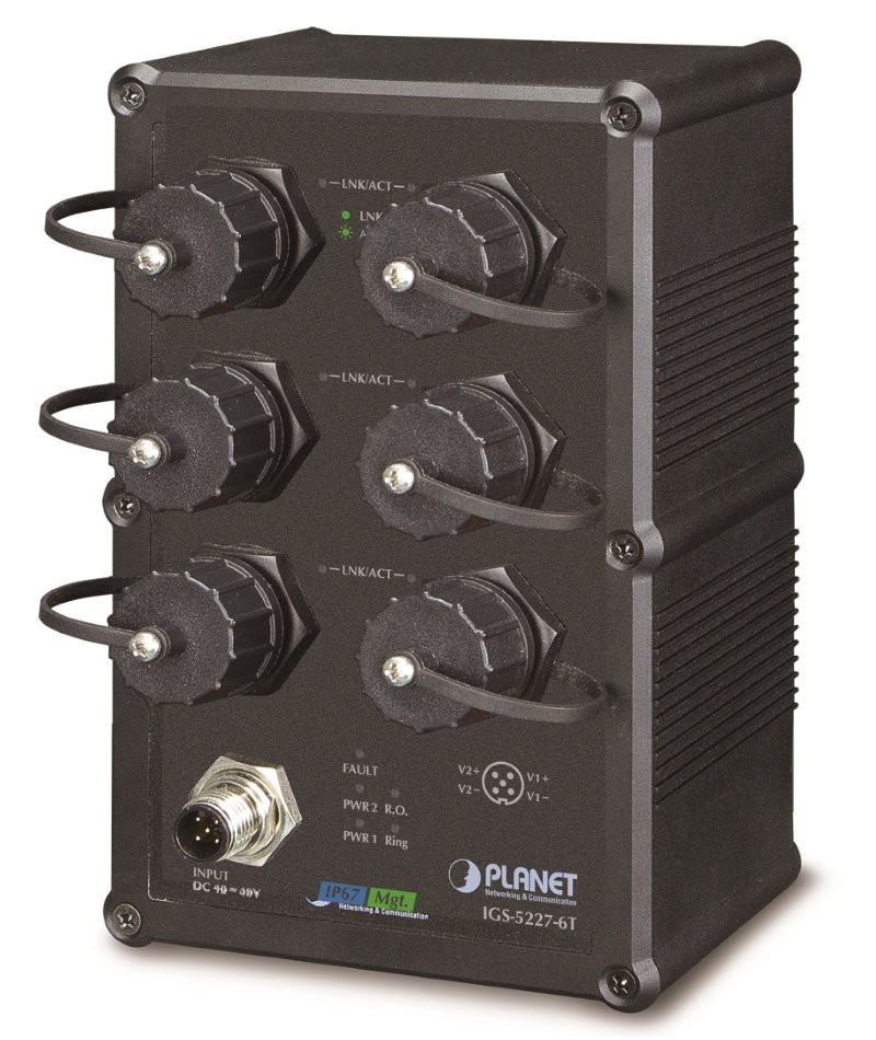 Planet IGS-5227-6T vodotěsný průmyslový L3 switch, 6x1Gb, 9-48VDC, -40~75°C, IP67, EN50155