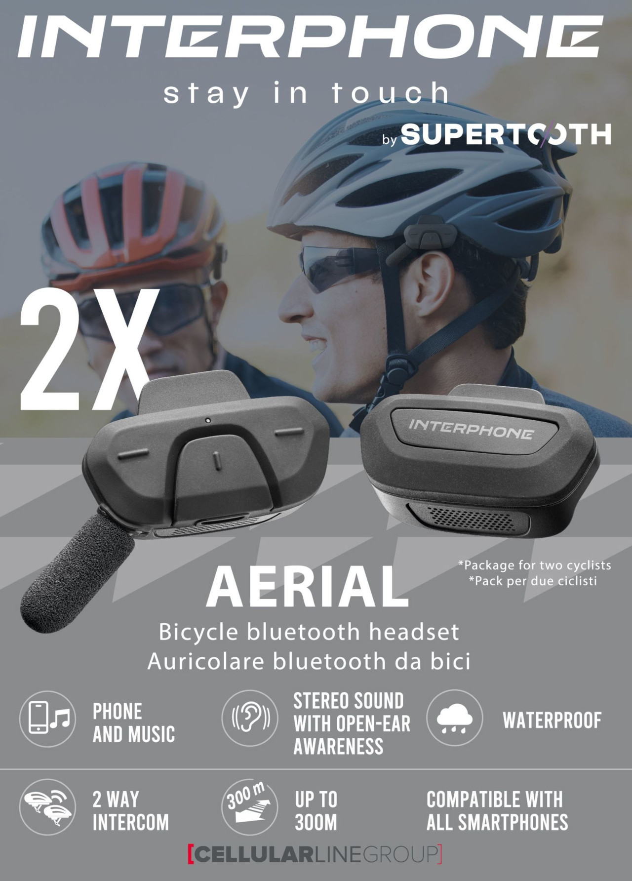 Interphone AERIAL - interkom pro cyklisty, 2 kusy