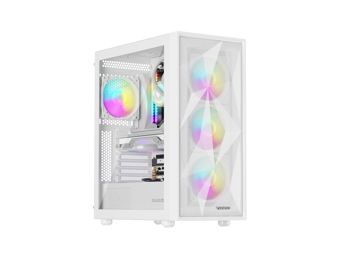Počítačová skříň Genesis DIAXID 605 ARGB/Midi Tower/Transpar./Bílá