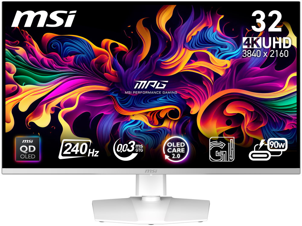 MSI Gaming MPG 321URXW QD-OLED/ 31,5"/ 3840x2160 / OLED/ 0,03ms/ 240Hz/ 250cd/m2/ 1500000:1/ HDMI/ DP/ VESA/ USB/bílý