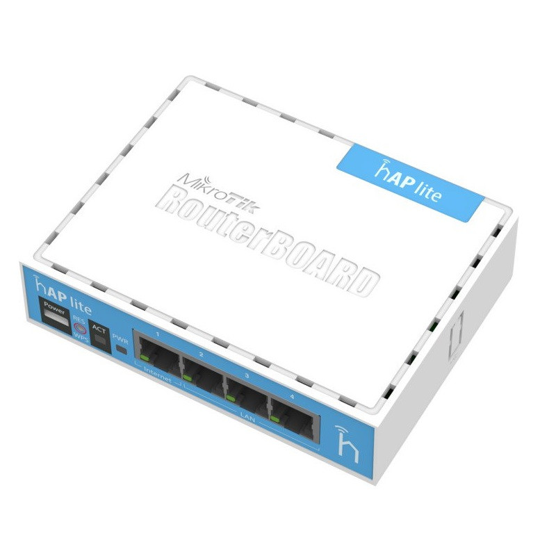 MikroTik, RouterBOARD RB941-2nD, hAP-Lite, 650Mhz CPU, 32MB RAM, 4xLAN, 2.4Ghz 802b/g/n, ROS L4, case, PSU