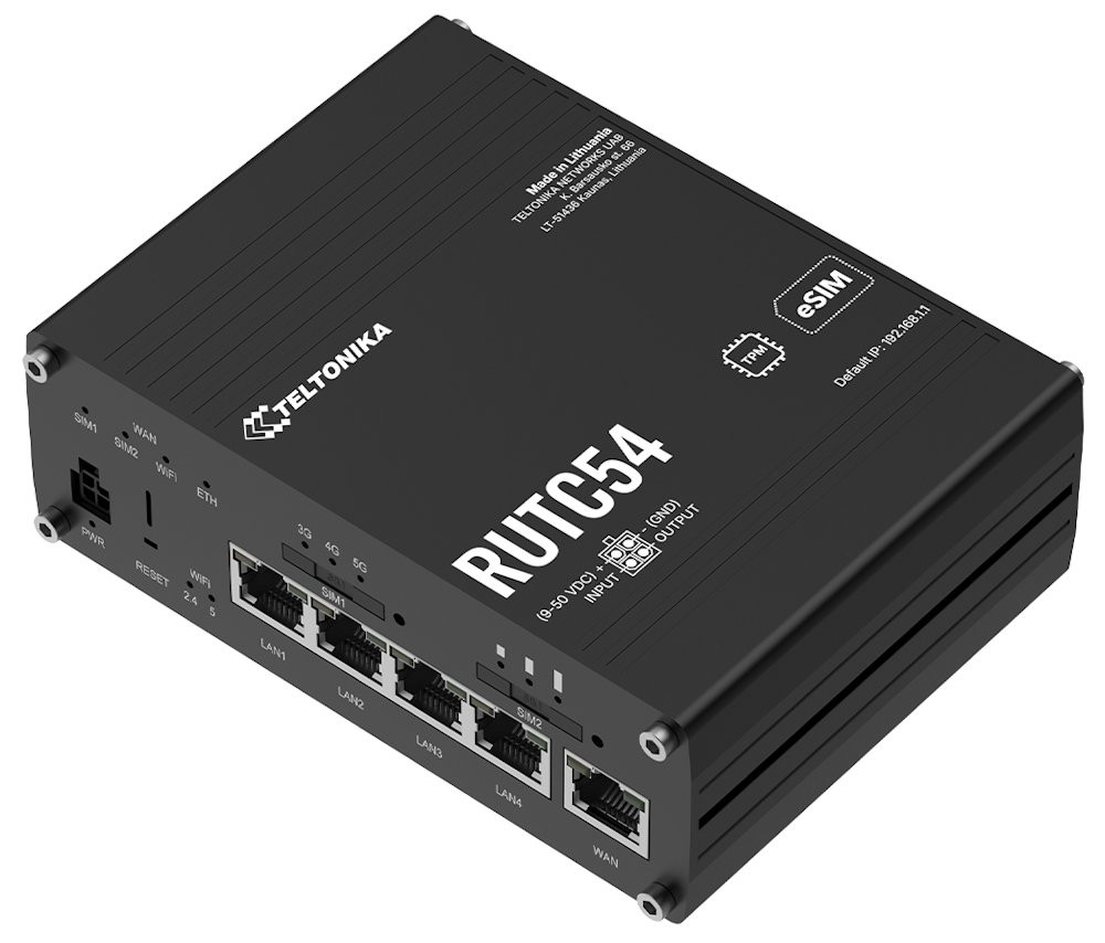 Teltonika RUTC54 průmyslový router   1x LAN, 4x WAN,  Dual SIM + eSIM,  5G Telit, Wi-Fi 6