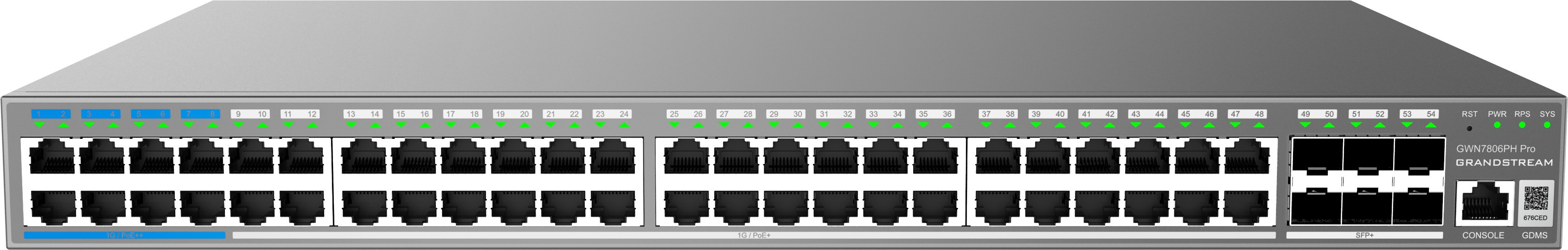 Grandstream GWN7806PH Pro L2++ Managed switch, 48x 1Gb RJ45, PoE++, 6x SFP+, stacking