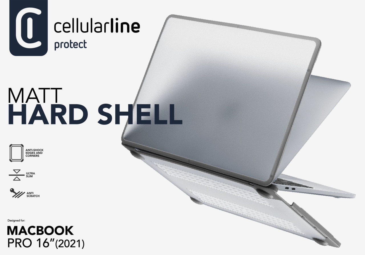 Tvrzený ochranný kryt Cellularline Matt Hard Shell pro Apple MacBook Pro 16'' (2021), transparentní