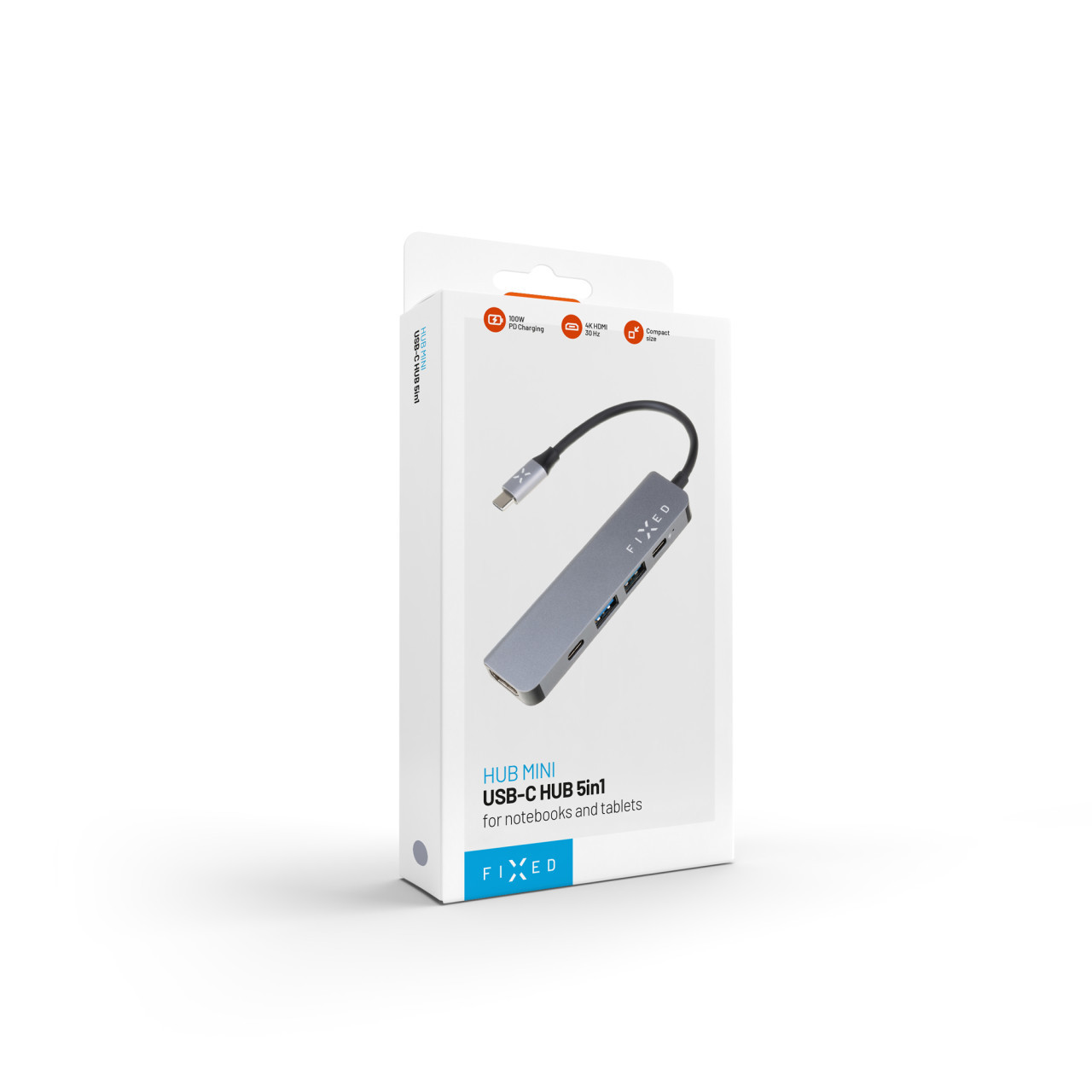 5-portový hliníkový USB-C FIXED HUB Mini pro notebooky a tablety, šedý