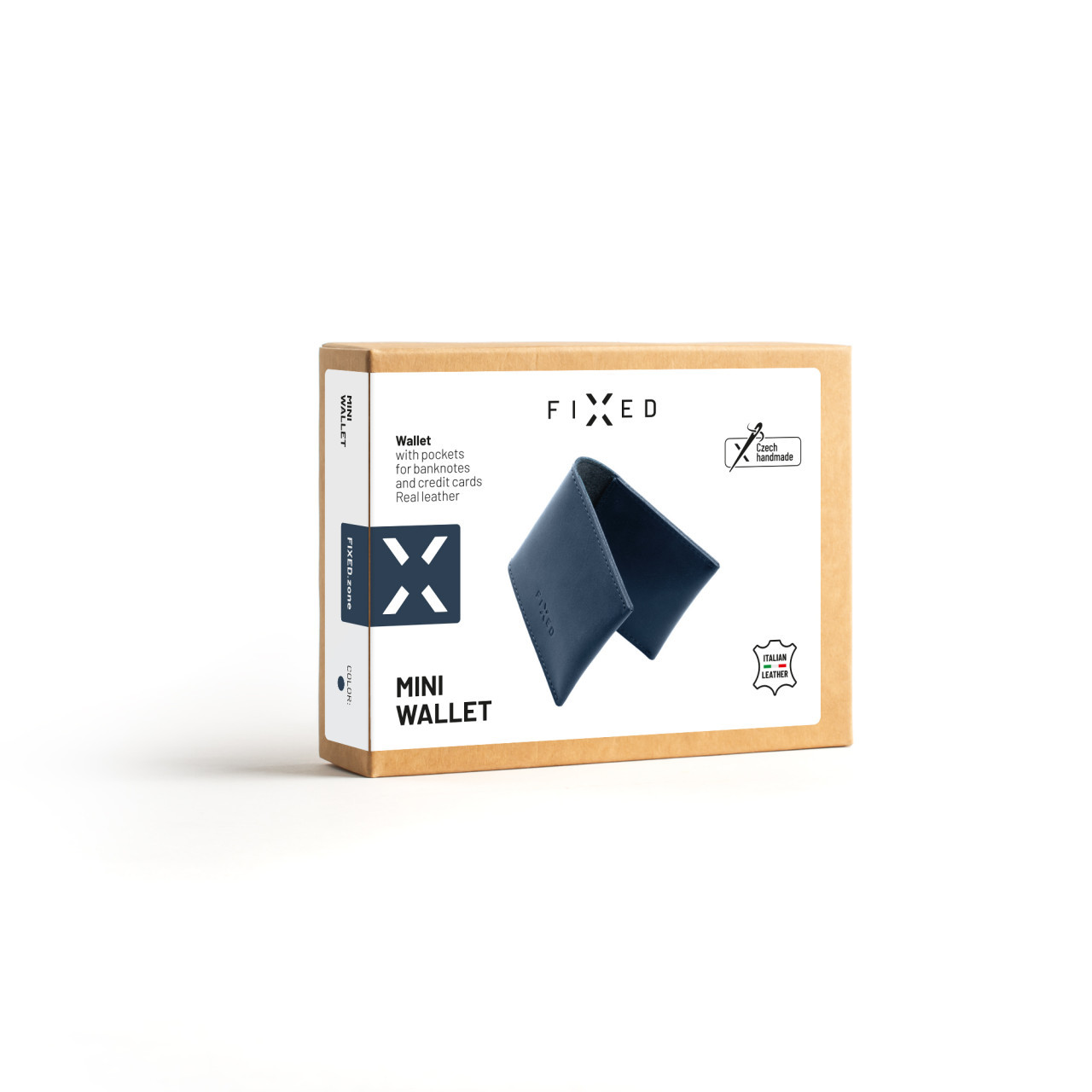 Kožená peněženka FIXED Wallet z pravé hovězí kůže, modrá