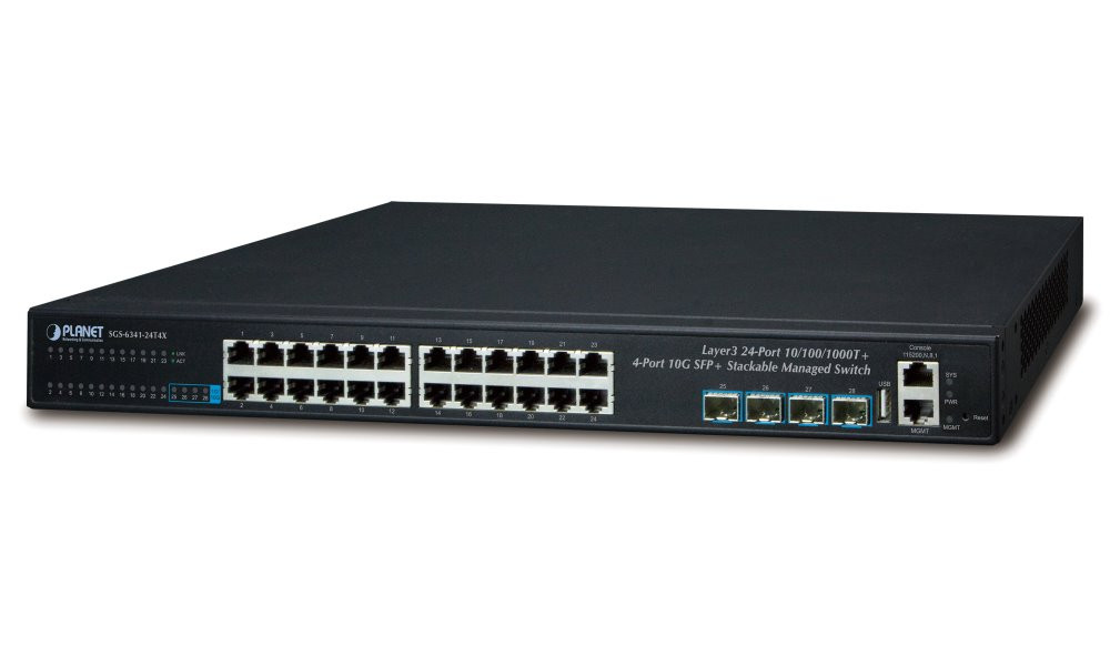 Planet SGS-6341-24T4X L3 switch, 24x1Gb, 4x10Gb SFP+, HW/IP stack, VSF/Cluster