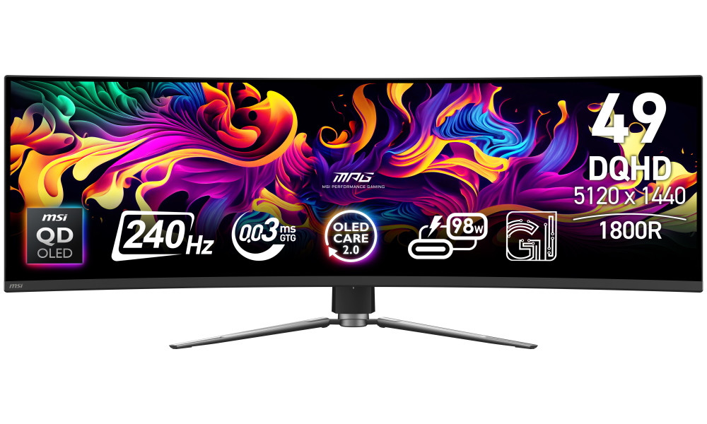 MSI Gaming MPG 491CQPX QD-OLED/ 49"/ 5120x1440/ OLED/ 0,03ms/ 240Hz/ 250cd/m2/ 1500000:1/ HDMI/ DP/ 1x USB/ VESA/ černý