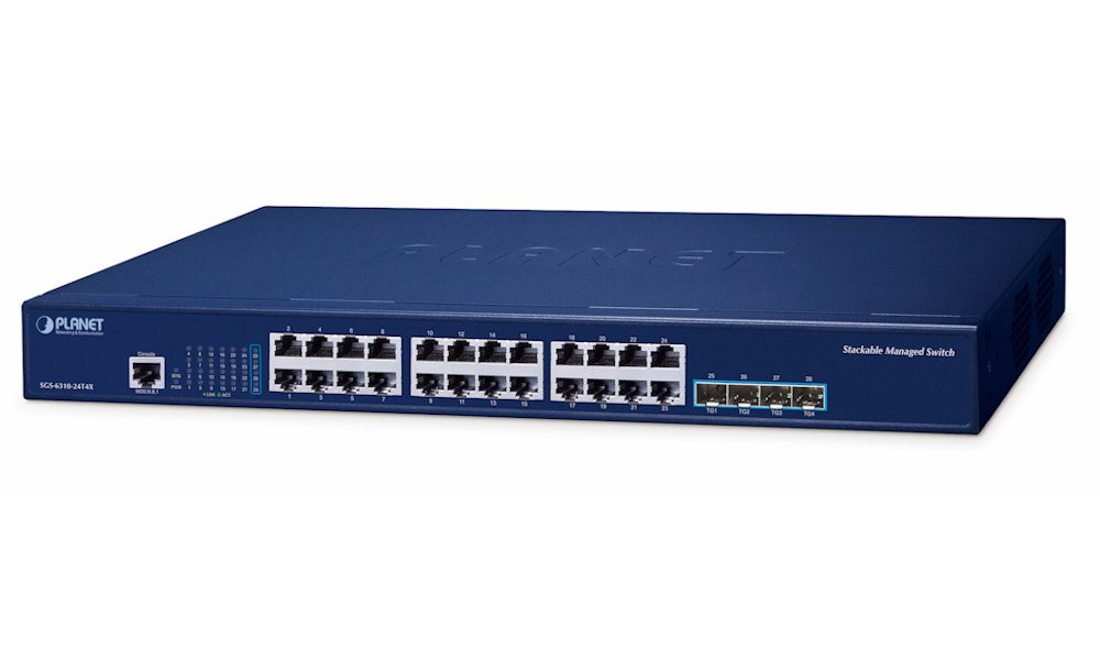 Planet SGS-6310-24T4X L3 switch, 24x1Gb, 4x10Gb SFP+, HW/IP stack, VSF/Cluster