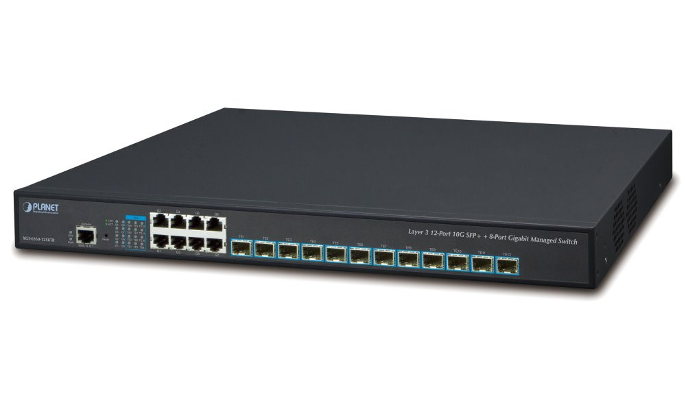 Planet XGS-6350-12X8TR L3 switch, 8x1Gb, 12x10Gb SFP+, QoS, 2x power-in