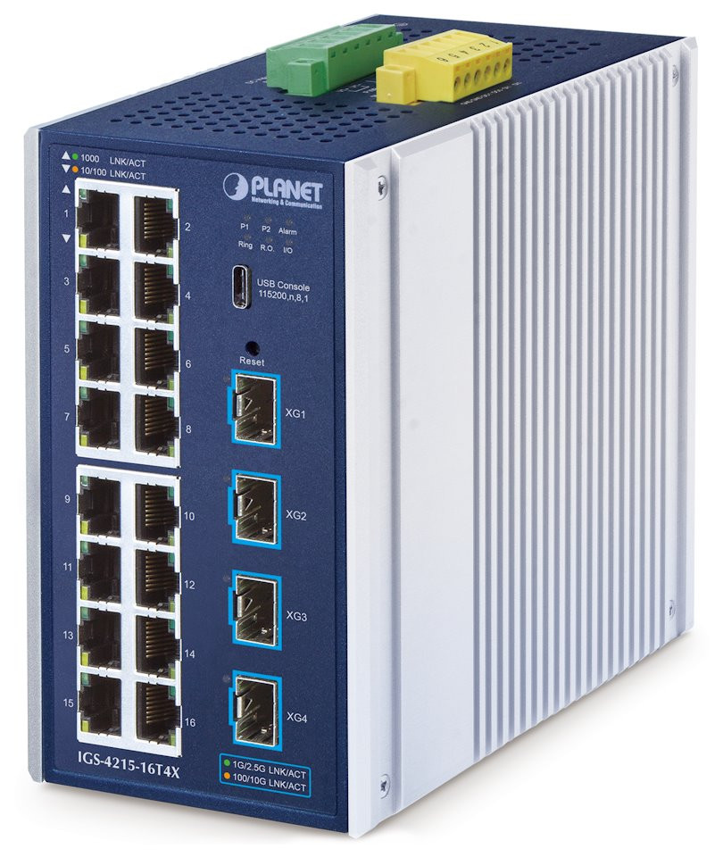 Planet IGS-4215-16T4X průmyslový L2/L4 switch, 16x1Gb, 4x10Gb SFP+, -40~75°C, 9-48VDC, IP30, fanless