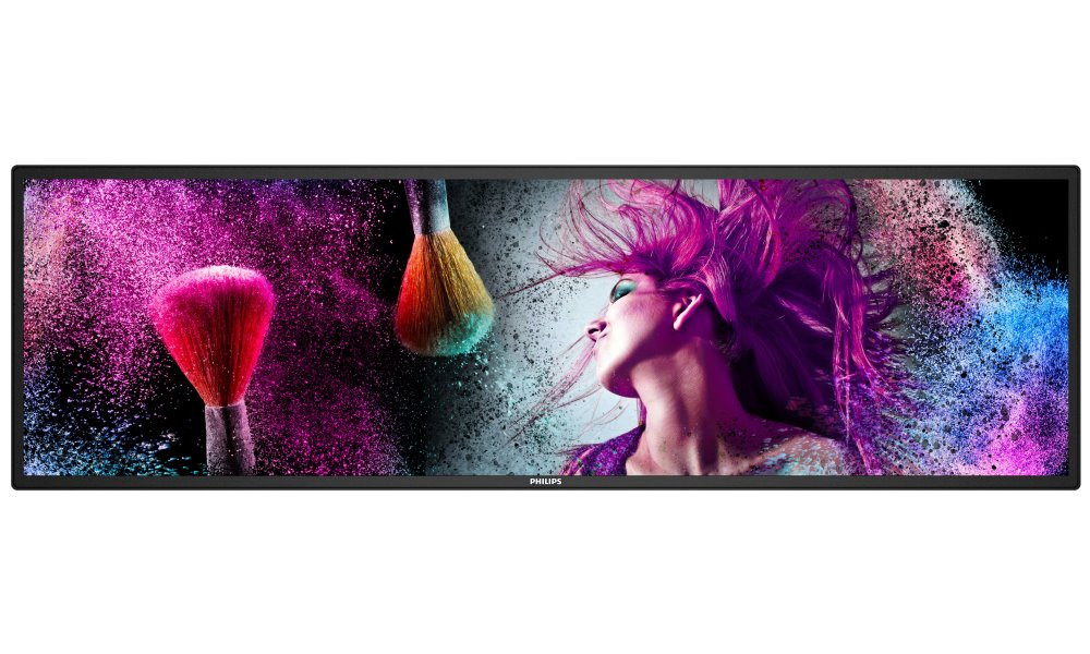 Philips IPS panel – 37" D-LED displej, rozlišení 1920×540, jas 700 cd/m2, AN, provoz 24/7