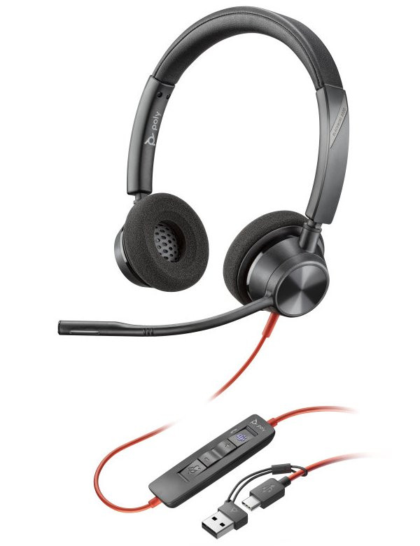 Poly Blackwire 3320 Stereo Microsoft Teams Certified USB-C Headset +USB-C/A Adapter