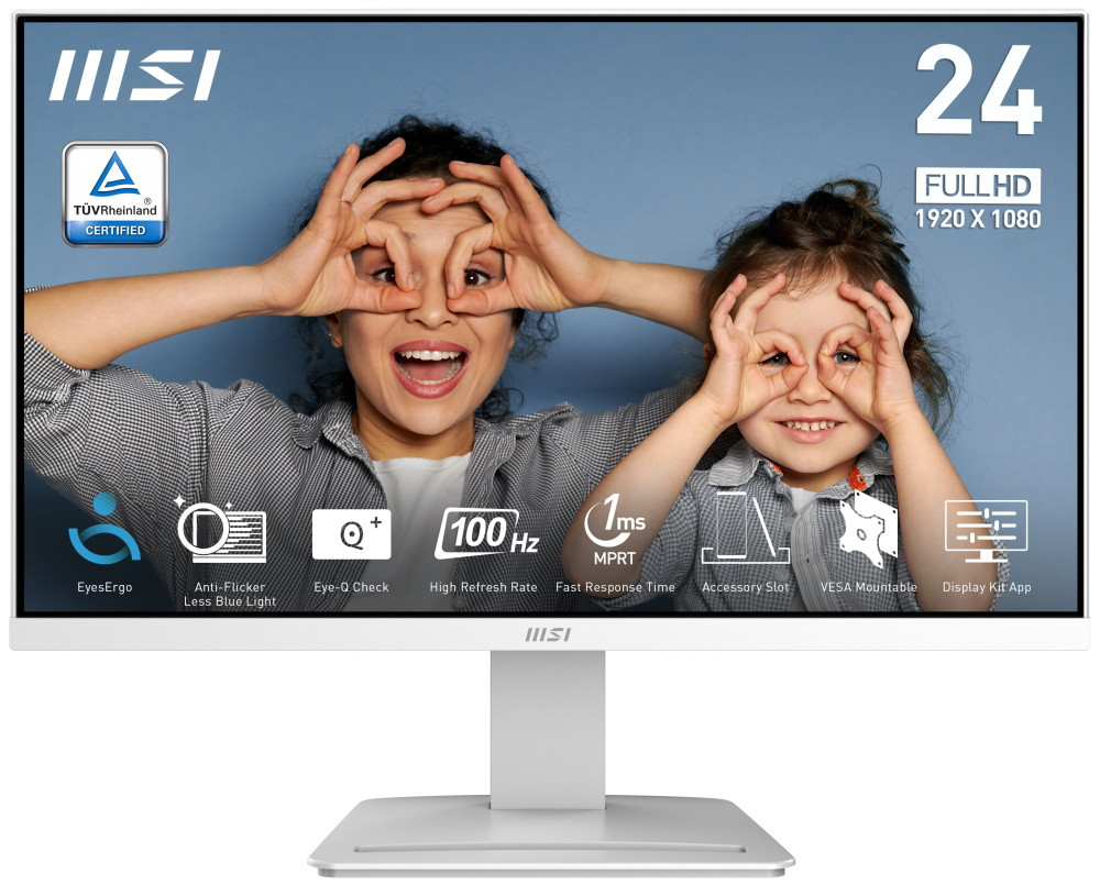 MSI PRO MP2412W/ 24"/ 1920x1080/ VA/ 4ms/ 100Hz/ 250cd/m2/ 3000:1/ HDMI/ DP/ VESA/ bílý