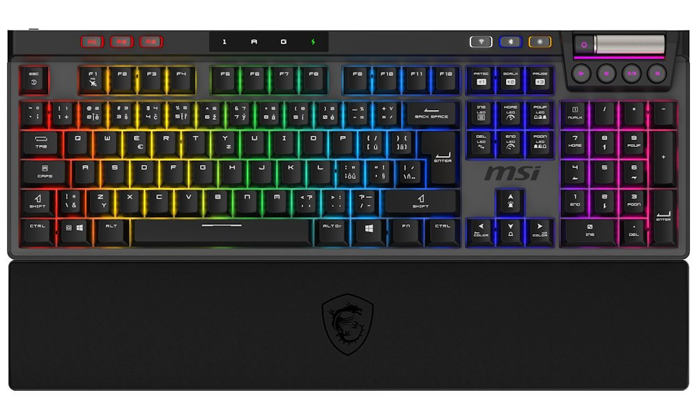 MSI herní klávesnice STRIKE PRO Wireless Silent/ bezdrátová 2,4GHz+BT/ mechanická/ RGB/ USB/ předložka/ CZ+SK layout