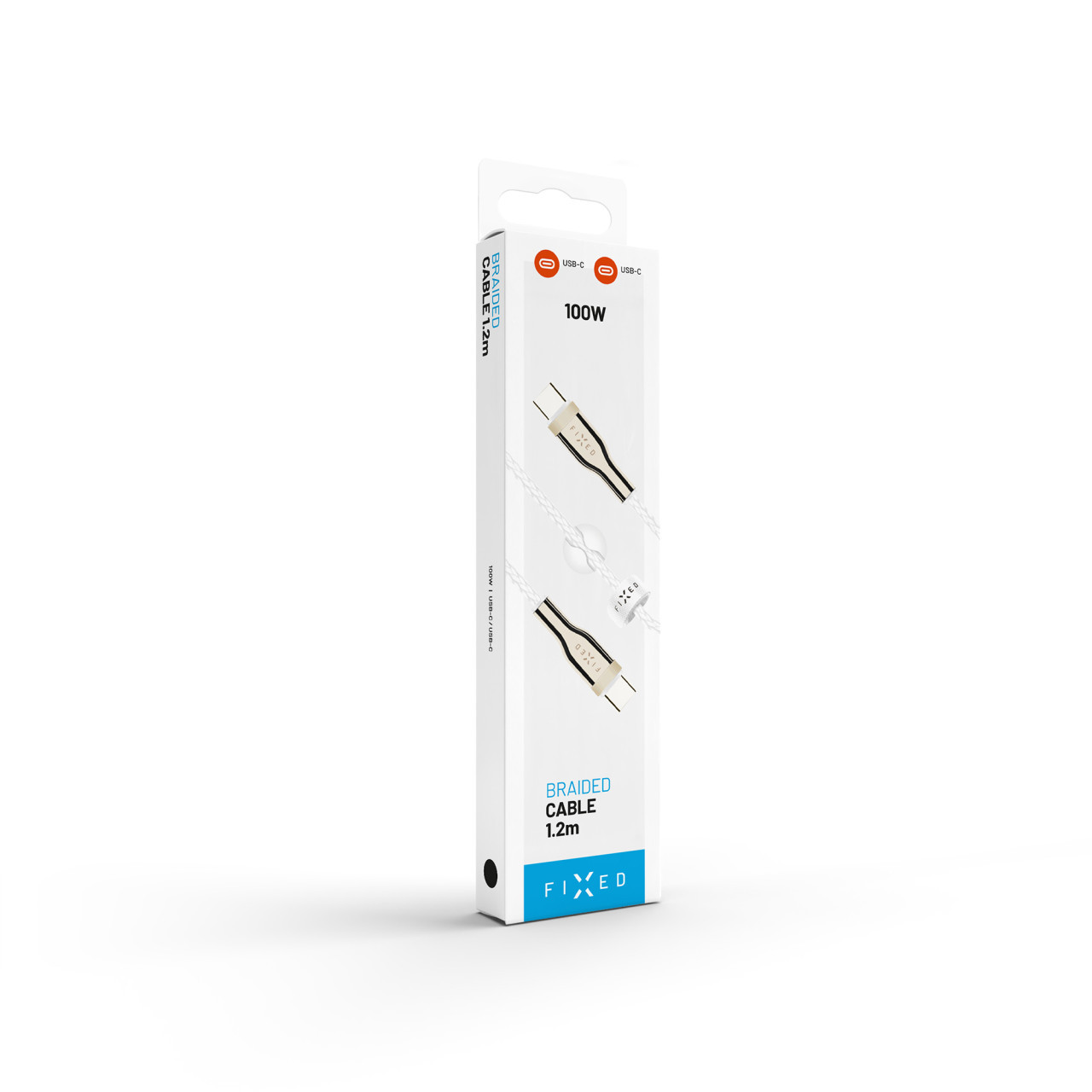 Nabíjecí a datový opletený kabel FIXED s konektory USB-C/USB-C a podporou PD, 1.2 m, USB 2.0, 100W, bílý
