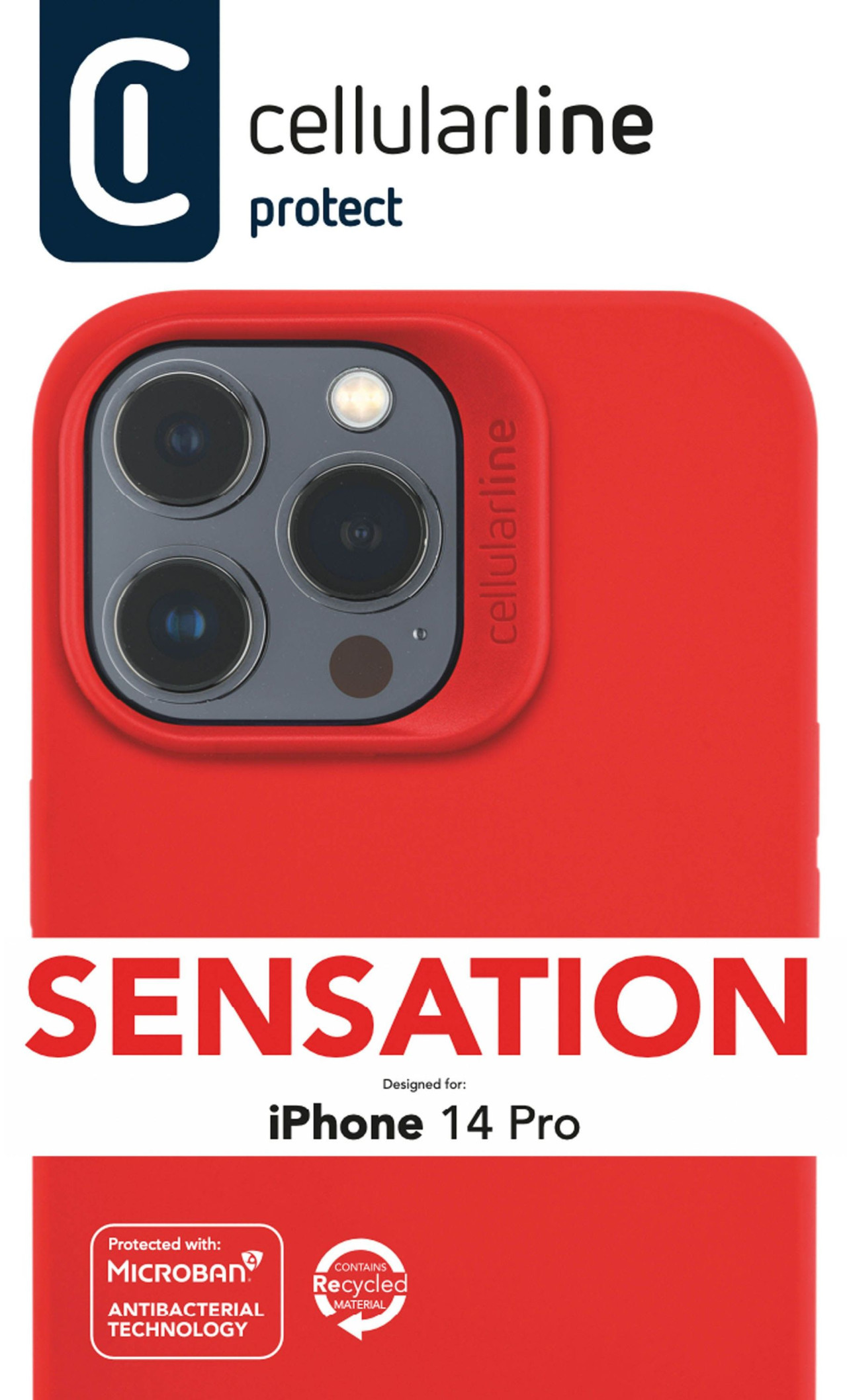 Ochranný silikonový kryt Cellularline Sensation pro Apple iPhone 14 Pro, červený